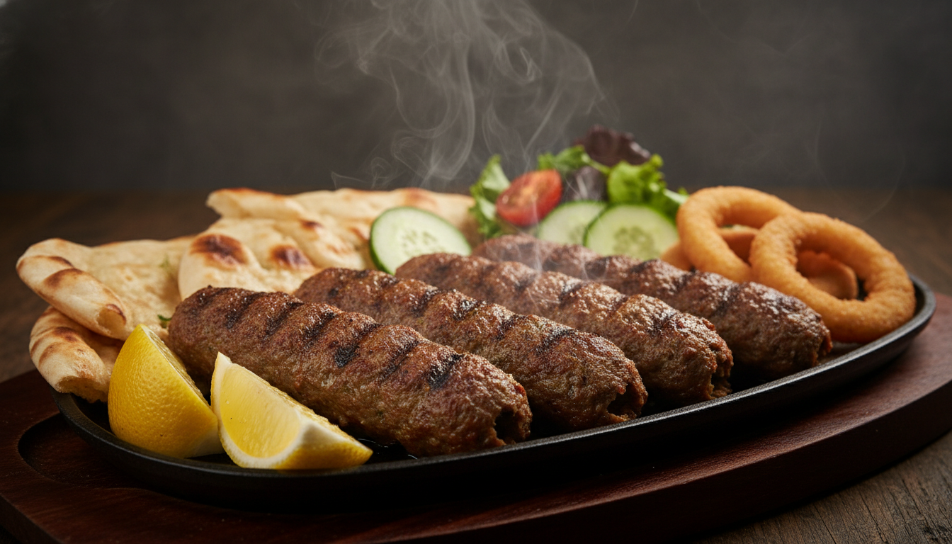 Sizzling seekh kebabs with fresh salad