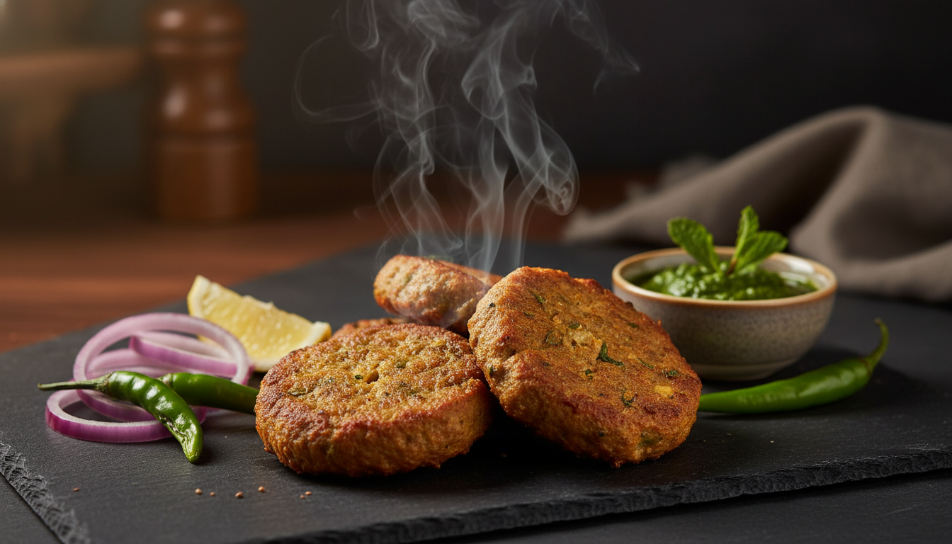 Homemade shami kebabs with mint chutney